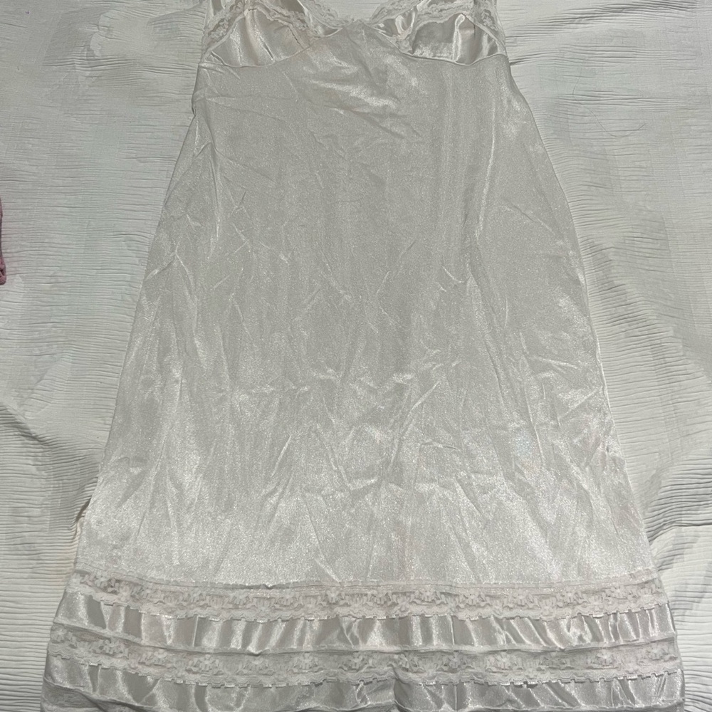 White Satin Chemise with Lace Hem